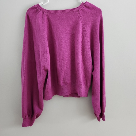 NWT Ann Taylor Oversized Button Front Puff Sleeve Cardigan Purple Magenta - Picture 6 of 8